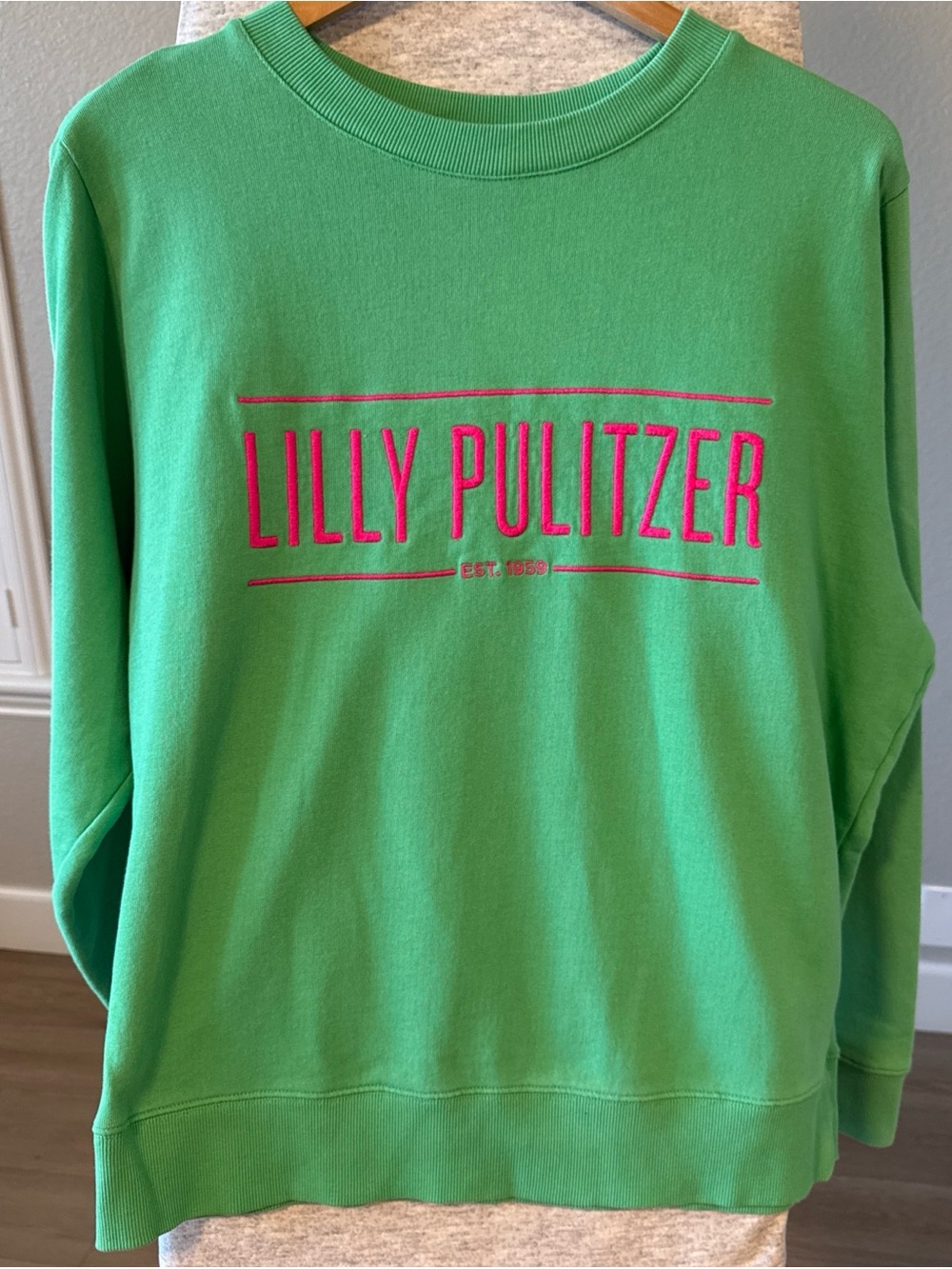 Lilly Pulitzer Ballad Green and Pink Long Sleeve Sweater Spearmint Green Logo M
